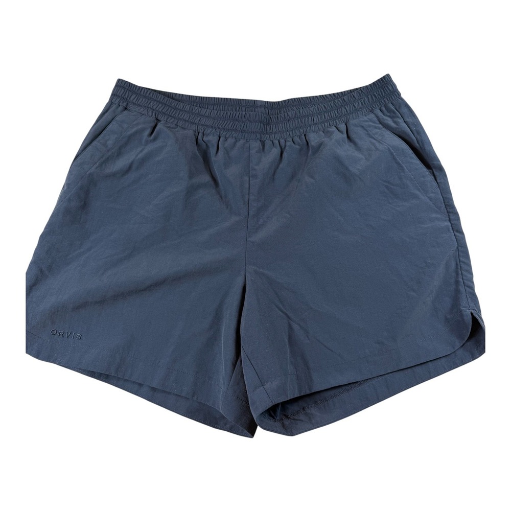 Orvis Mens Medium Navy Blue Pull On Performance Shorts Elastic Waist 6"